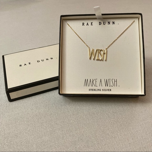 Rae Dunn WISH Classic Pendant Necklace Yellow Gold 925 Silver Gift Box - Picture 4 of 9
